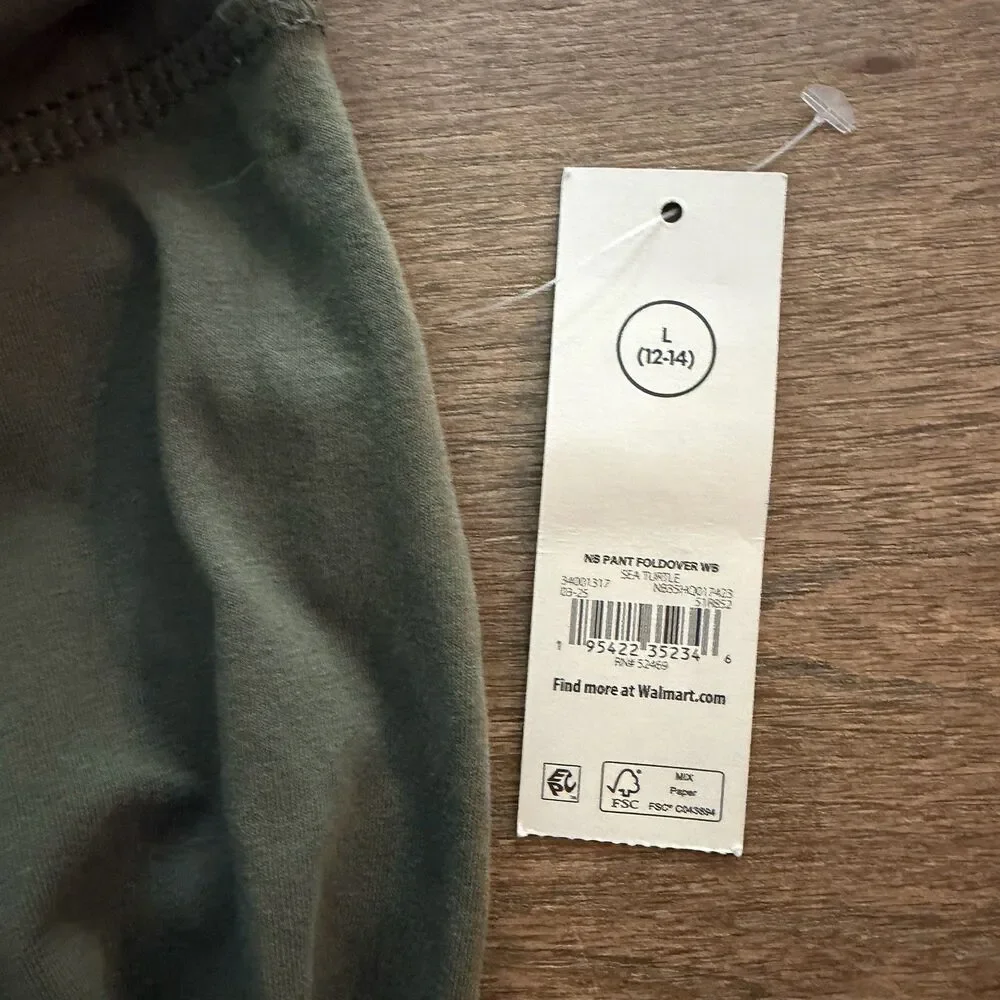 No Boundaries Fold Over Flare Pants Sea Turtle Green Large NWT Women
